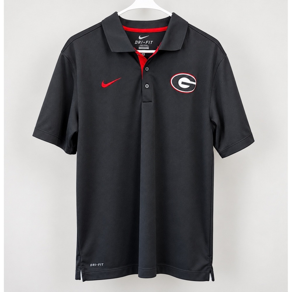 Nike Dri-FIT Georgia Bulldogs Polo Shirt Mens Large Black Red UGA Logo Golf Tee